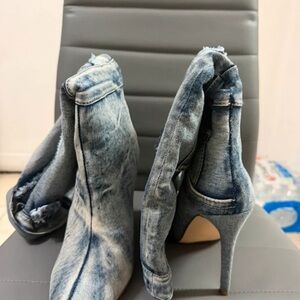 Fashion Nova Denim Blue Folded Stiletto Ankle Boots